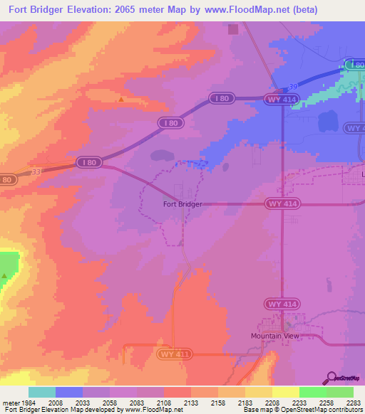 Fort Bridger,US Elevation Map