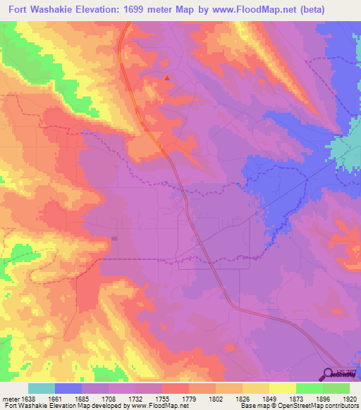 Fort Washakie,US Elevation Map