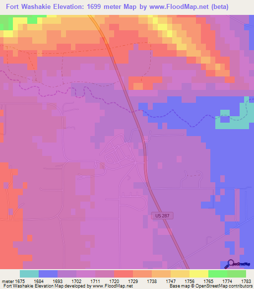 Fort Washakie,US Elevation Map