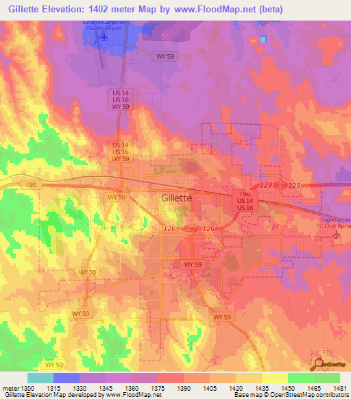 Gillette,US Elevation Map