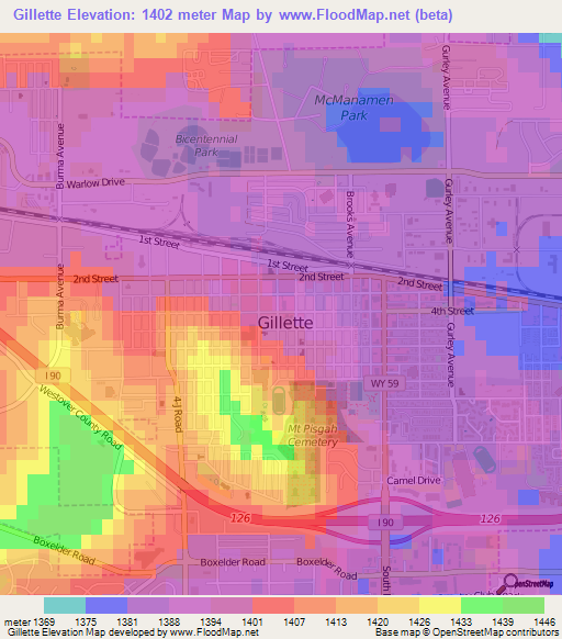 Gillette,US Elevation Map