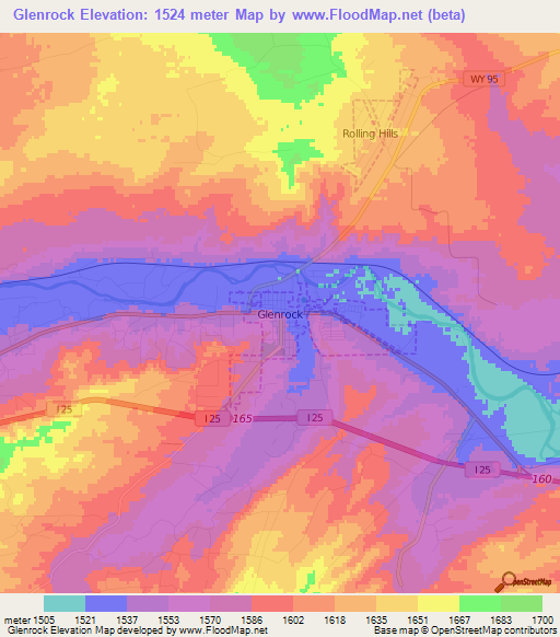 Glenrock,US Elevation Map