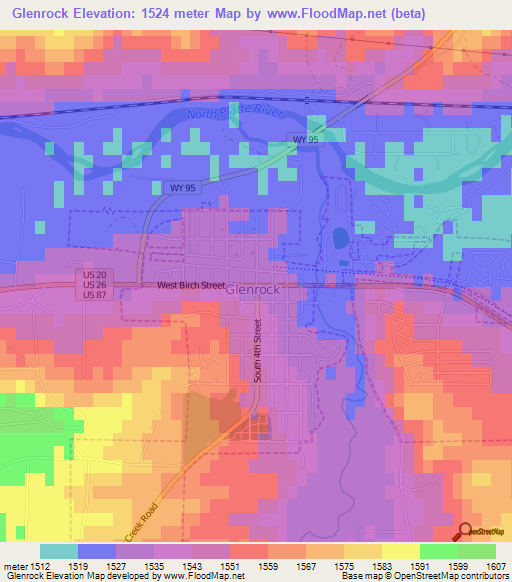 Glenrock,US Elevation Map