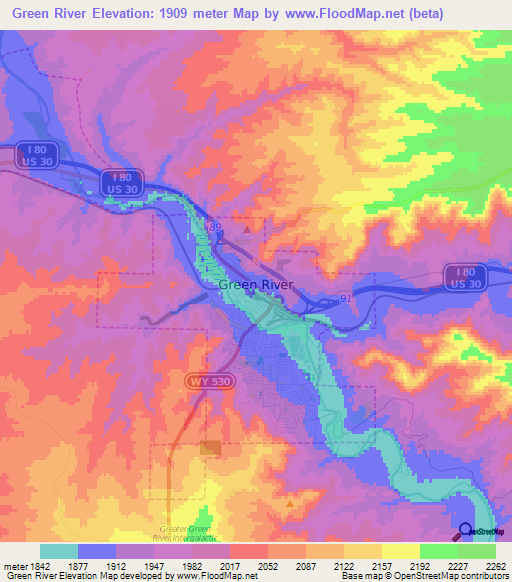 Green River,US Elevation Map