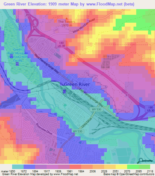 Green River,US Elevation Map