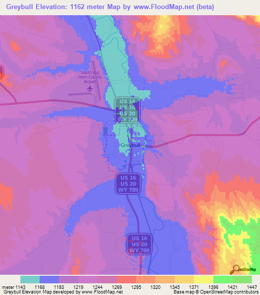 Greybull,US Elevation Map