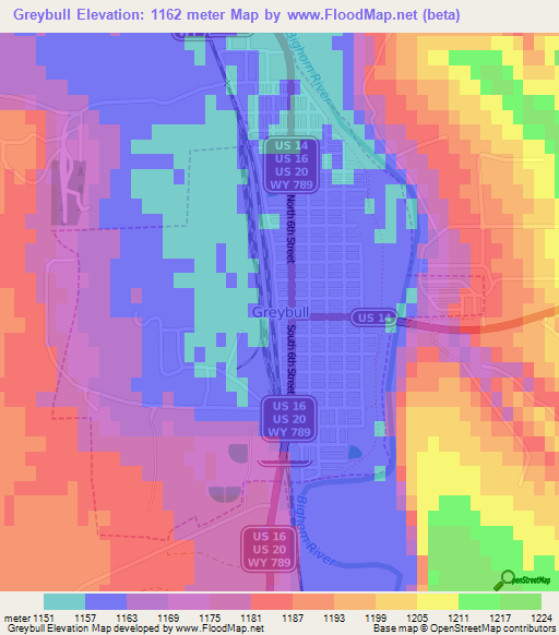 Greybull,US Elevation Map