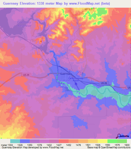 Guernsey,US Elevation Map