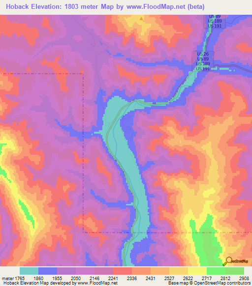 Hoback,US Elevation Map