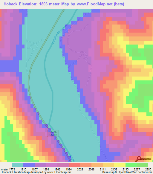 Hoback,US Elevation Map