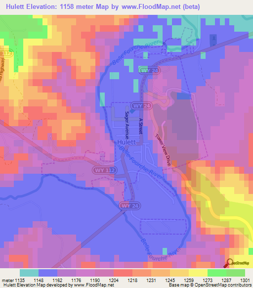 Hulett,US Elevation Map