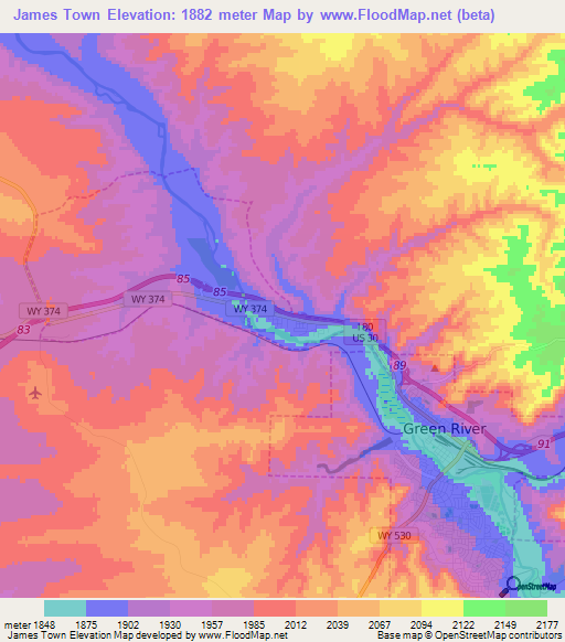 James Town,US Elevation Map