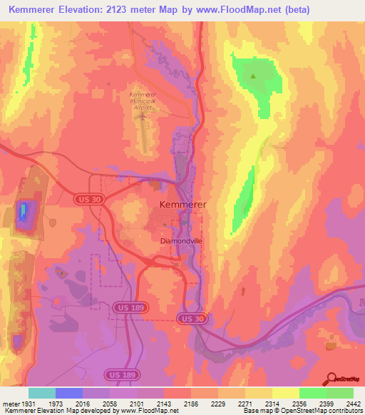 Kemmerer,US Elevation Map