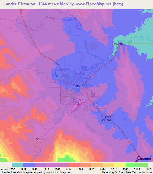 Lander,US Elevation Map