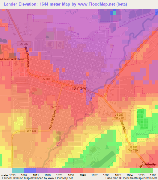 Lander,US Elevation Map