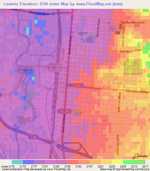 Laramie,US Elevation Map