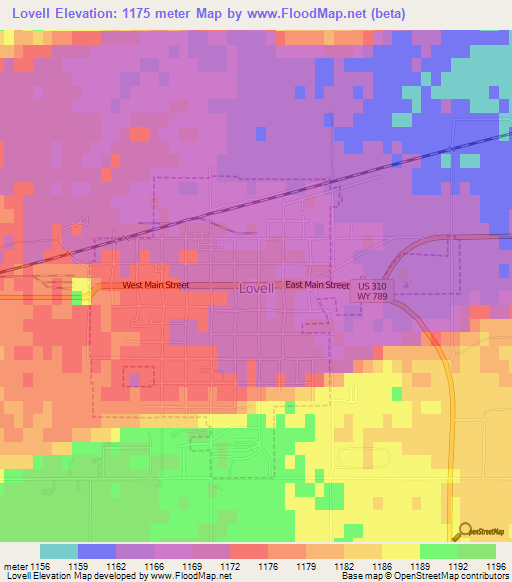 Lovell,US Elevation Map