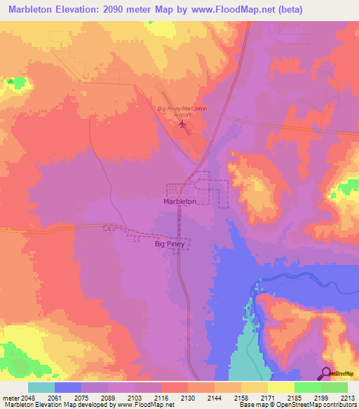 Marbleton,US Elevation Map