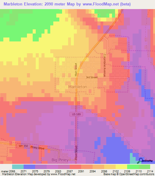 Marbleton,US Elevation Map