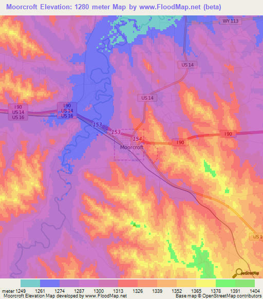 Moorcroft,US Elevation Map