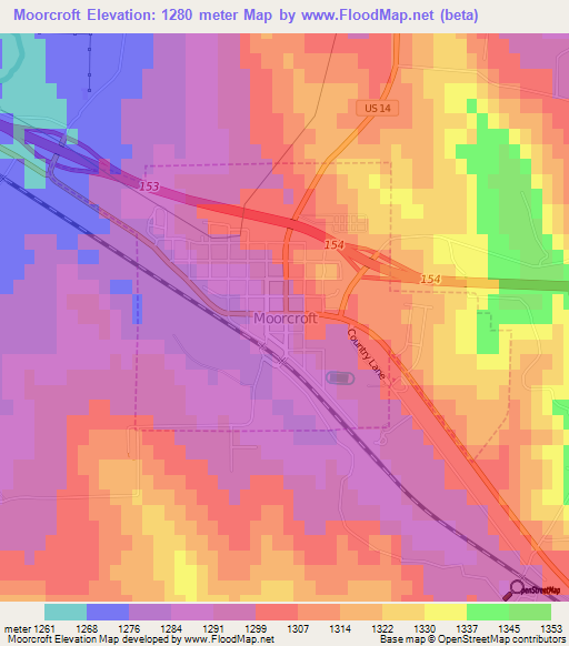 Moorcroft,US Elevation Map