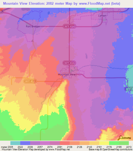 Mountain View,US Elevation Map