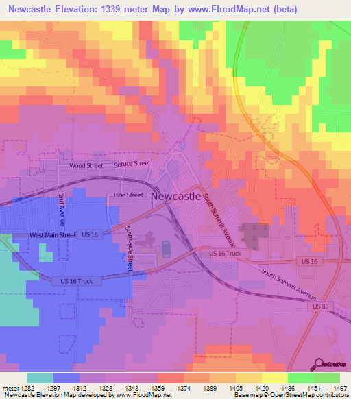 Newcastle,US Elevation Map