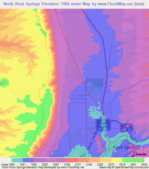 North Rock Springs,US Elevation Map