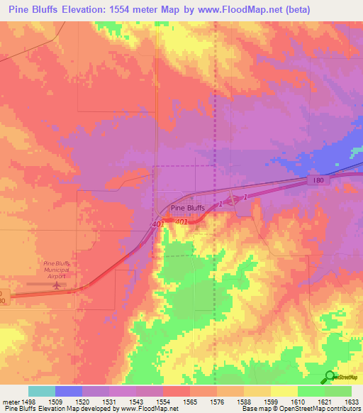 Pine Bluffs,US Elevation Map