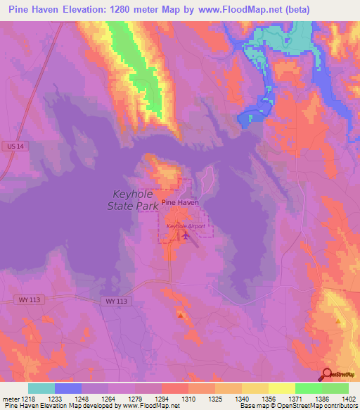 Pine Haven,US Elevation Map