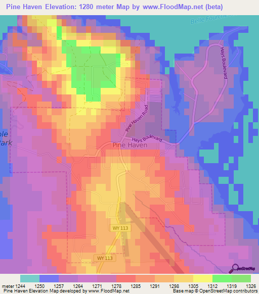 Pine Haven,US Elevation Map