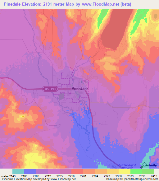 Pinedale,US Elevation Map