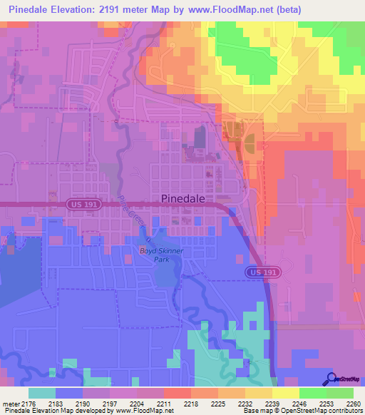 Pinedale,US Elevation Map