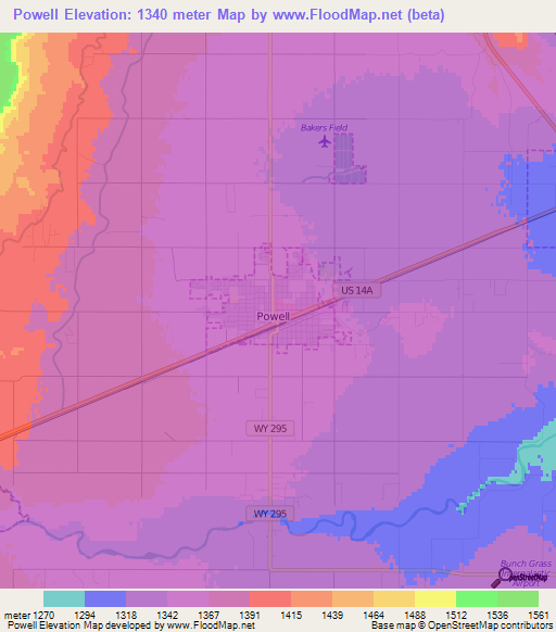 Powell,US Elevation Map