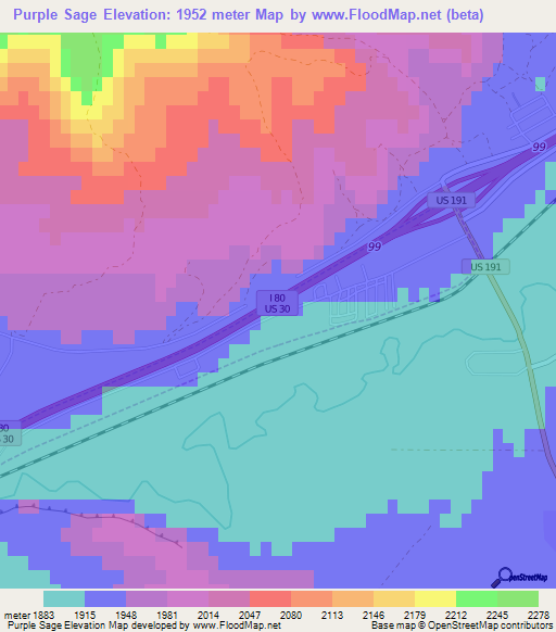 Purple Sage,US Elevation Map