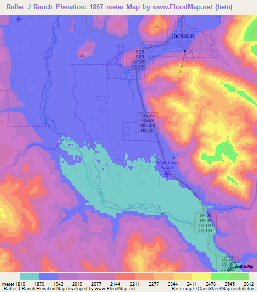 Rafter J Ranch,US Elevation Map