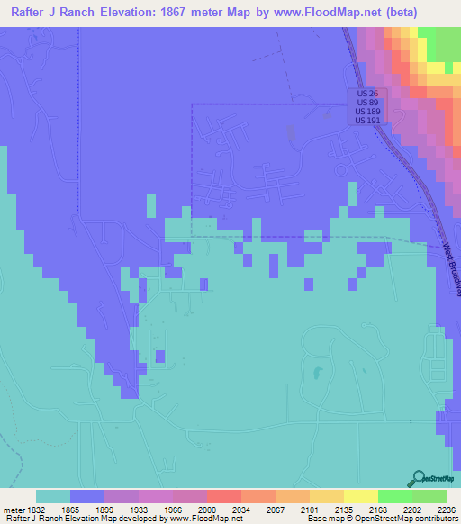 Rafter J Ranch,US Elevation Map