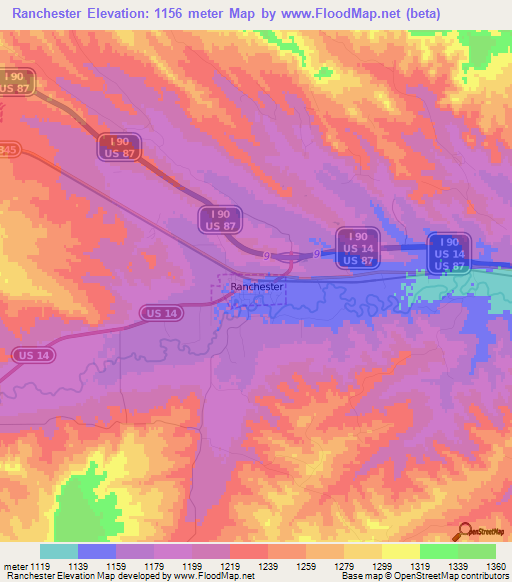 Ranchester,US Elevation Map