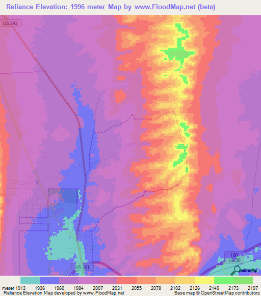 Reliance,US Elevation Map