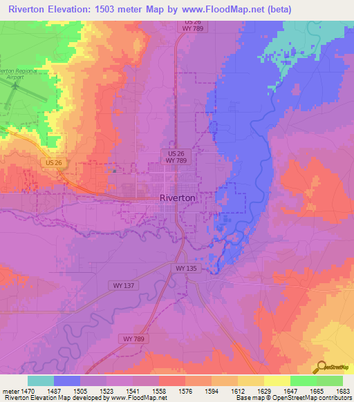 Riverton,US Elevation Map