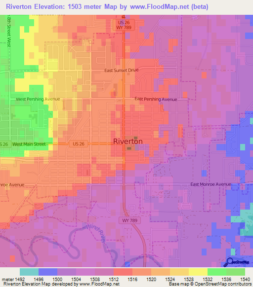 Riverton,US Elevation Map