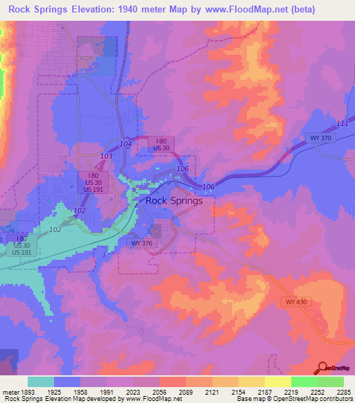 Rock Springs,US Elevation Map