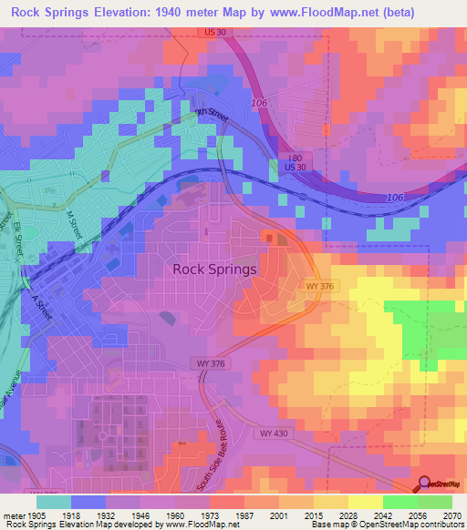 Rock Springs,US Elevation Map