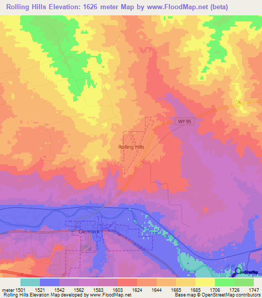 Rolling Hills,US Elevation Map