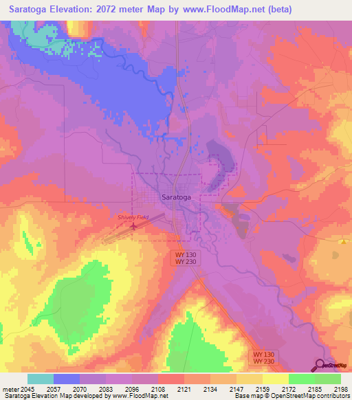 Saratoga,US Elevation Map