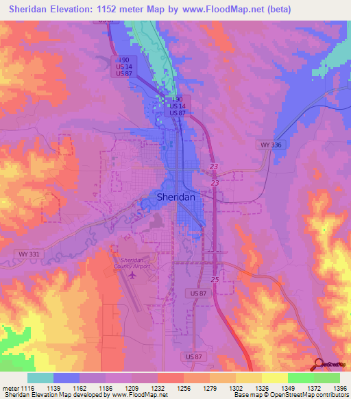 Sheridan,US Elevation Map