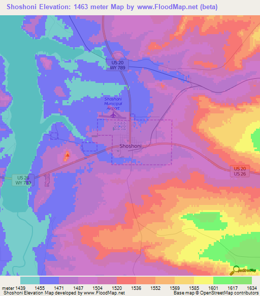 Shoshoni,US Elevation Map