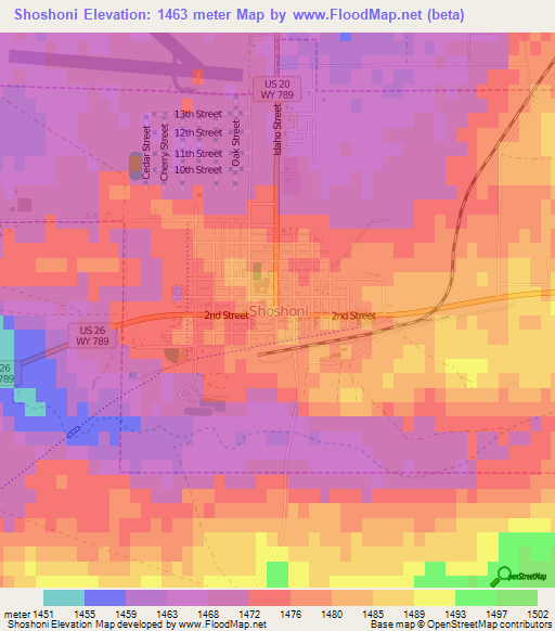 Shoshoni,US Elevation Map