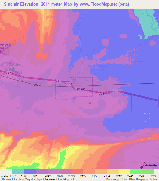 Sinclair,US Elevation Map