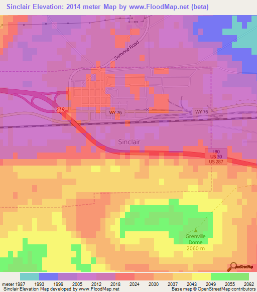 Sinclair,US Elevation Map